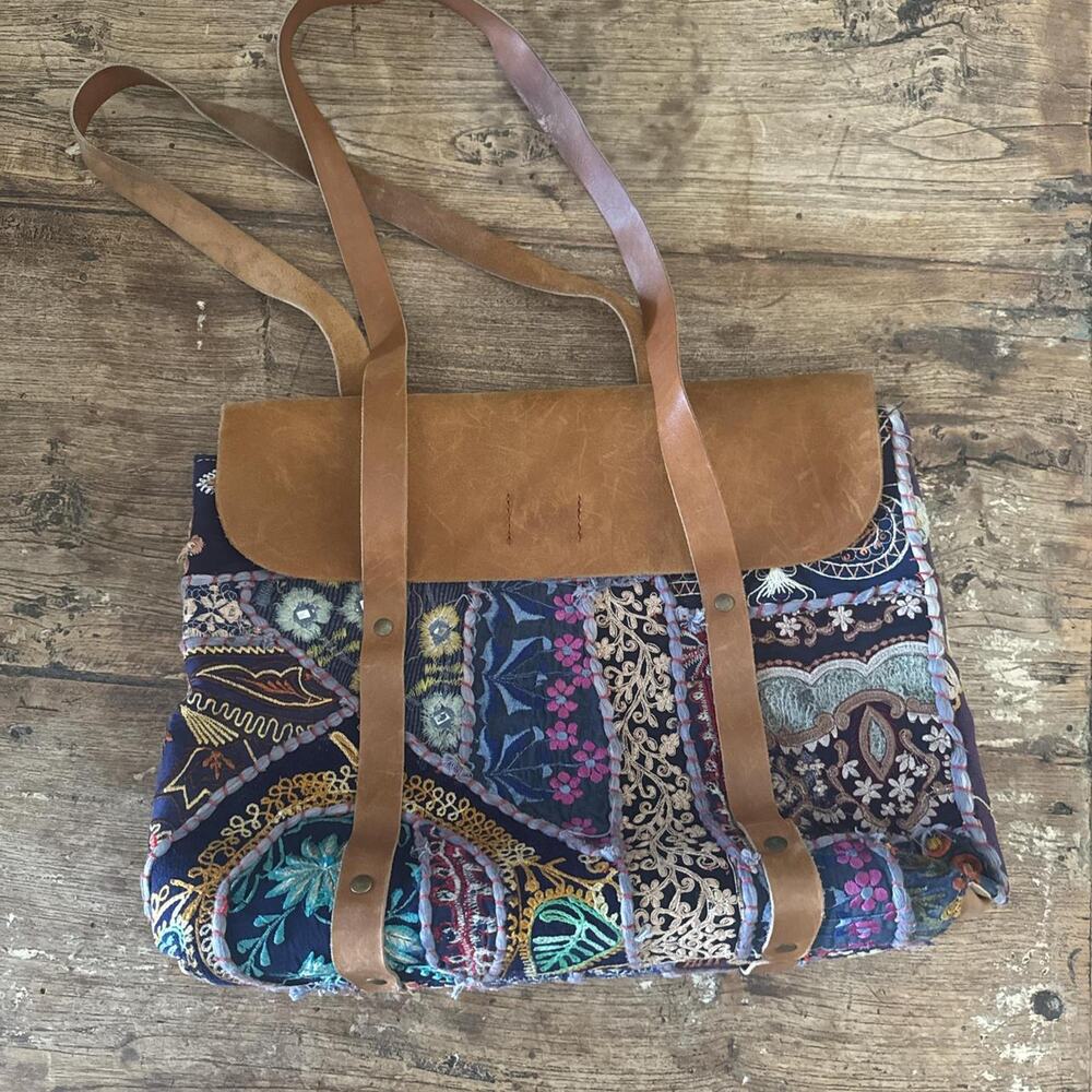 Unique embroidered Colorful Tote bag Purse Leather